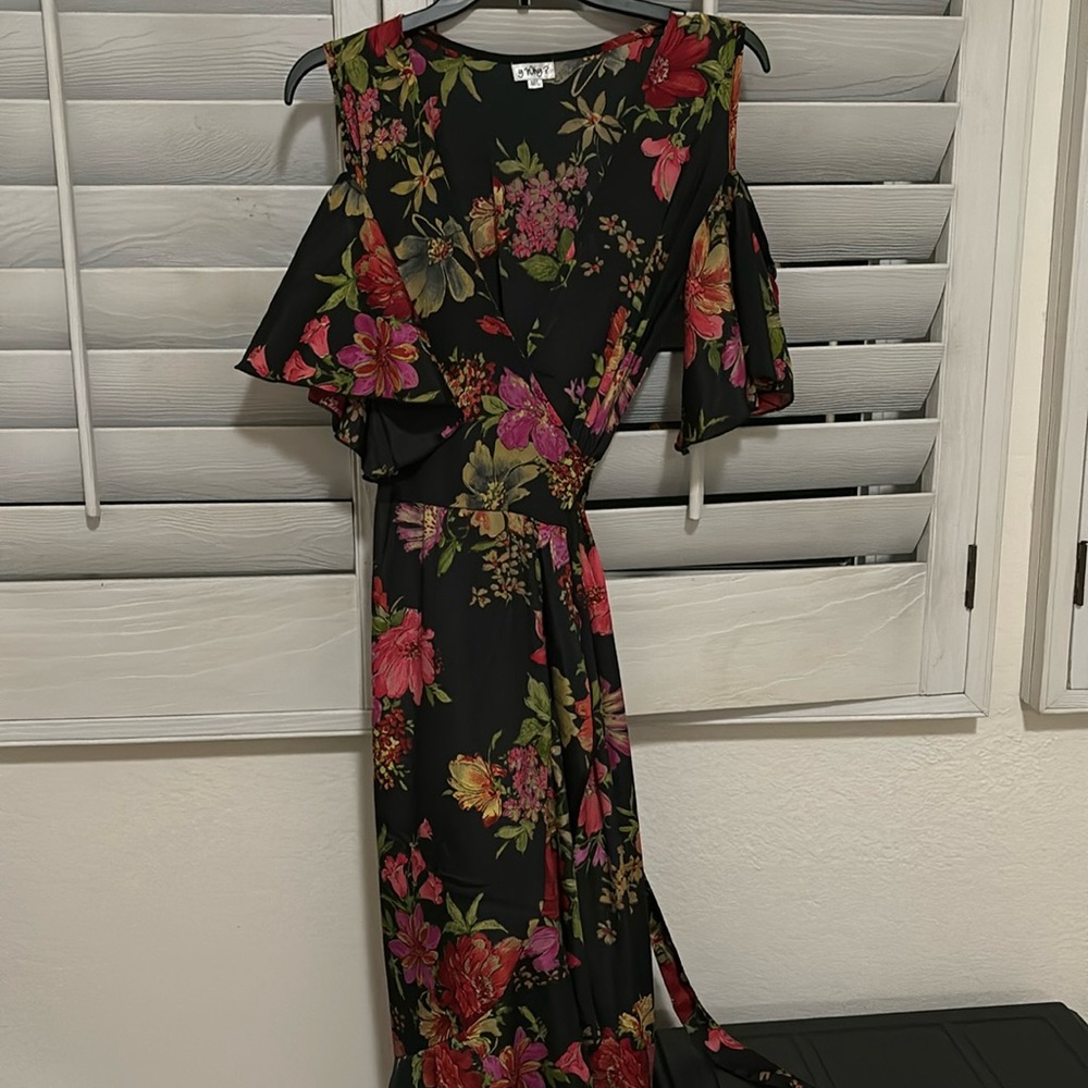 Floral wrap dress, off the shoulders